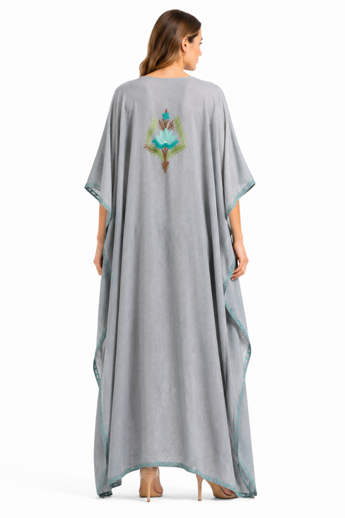 Aqua Bloom Embroidered Kaftaan